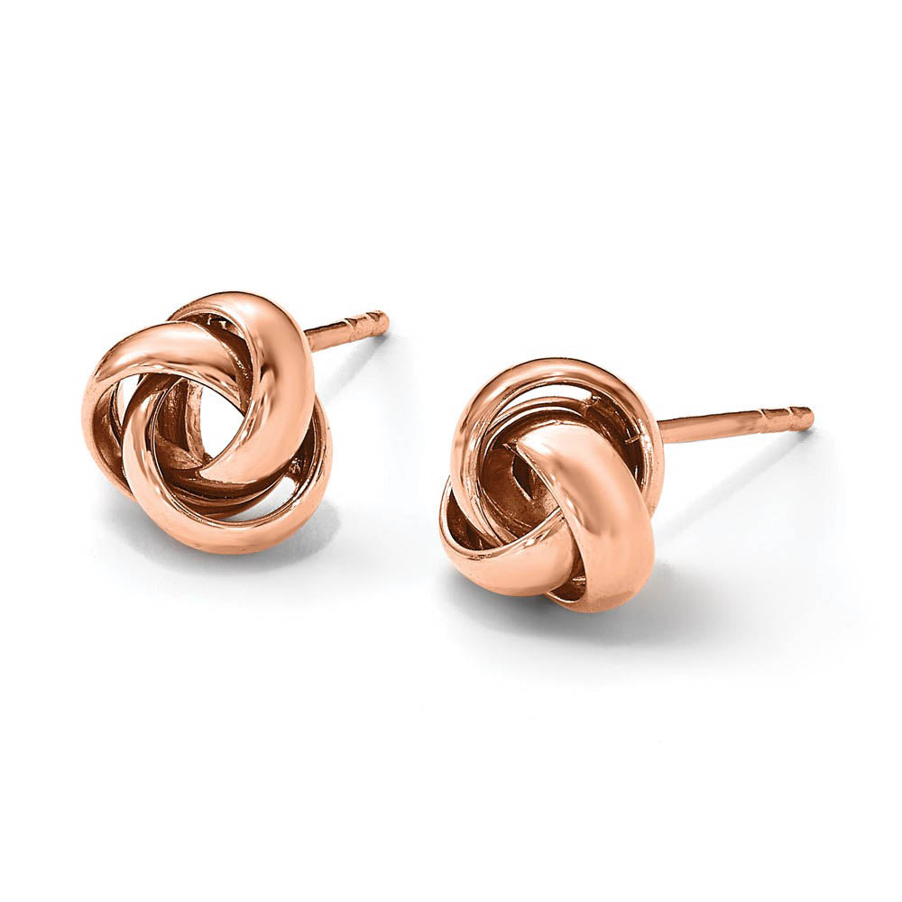 Alternate view of the 7mm Polished Love Knot Post Earrings in 14k Rose Gold by The Black Bow Jewelry Co.