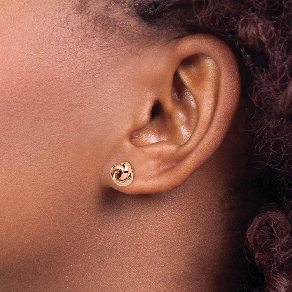 Alternate view of the 7mm Polished Love Knot Post Earrings in 14k Rose Gold by The Black Bow Jewelry Co.