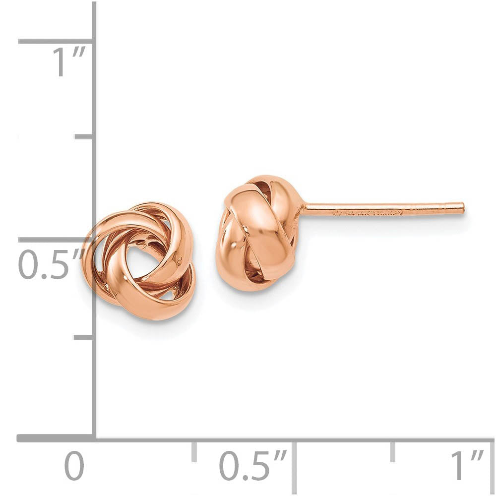 Alternate view of the 7mm Polished Love Knot Post Earrings in 14k Rose Gold by The Black Bow Jewelry Co.