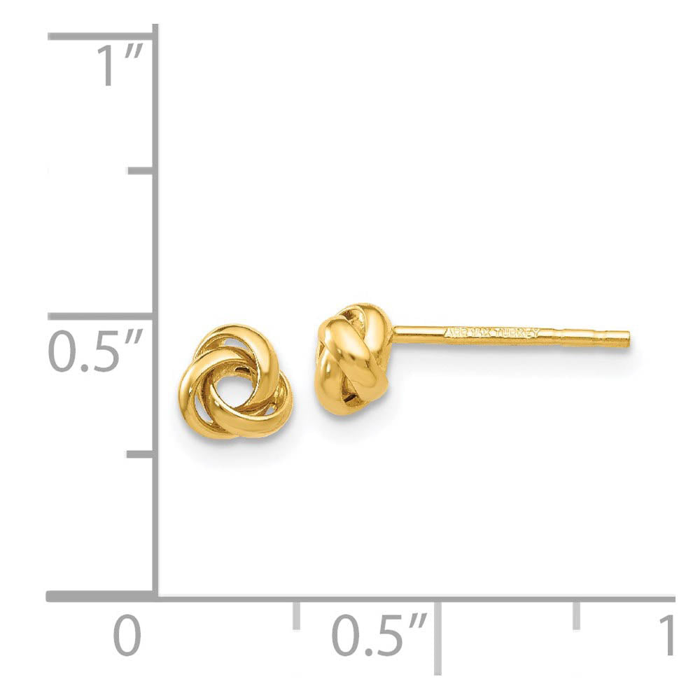 Alternate view of the 5mm Polished Love Knot Earrings in 14k Yellow Gold by The Black Bow Jewelry Co.