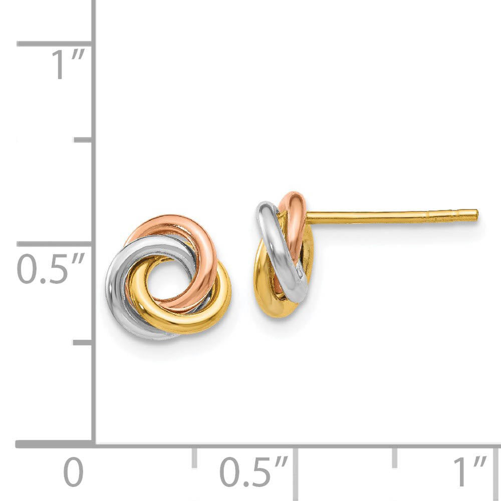 Alternate view of the 8mm Tri-Color Love Knot Earrings in 14k Gold by The Black Bow Jewelry Co.