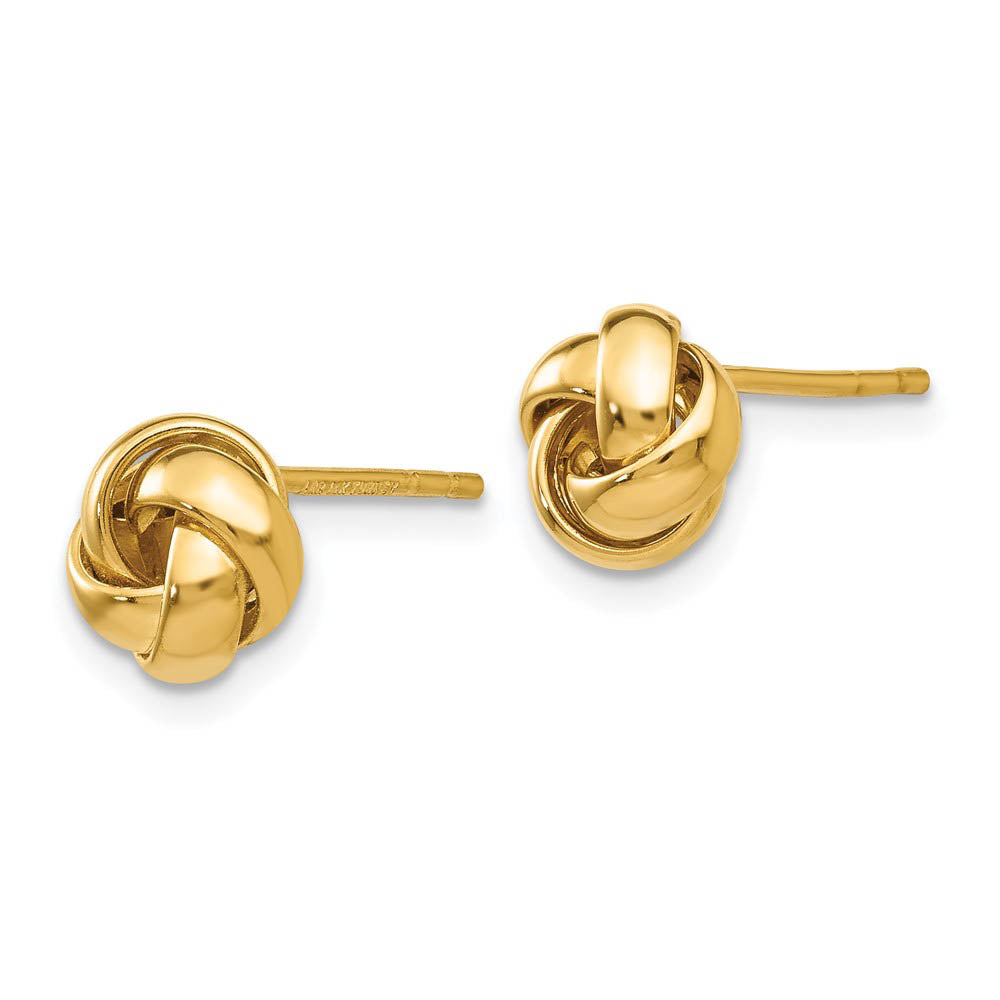Alternate view of the 8mm Polished Love Knot Earrings in 14k Yellow Gold by The Black Bow Jewelry Co.