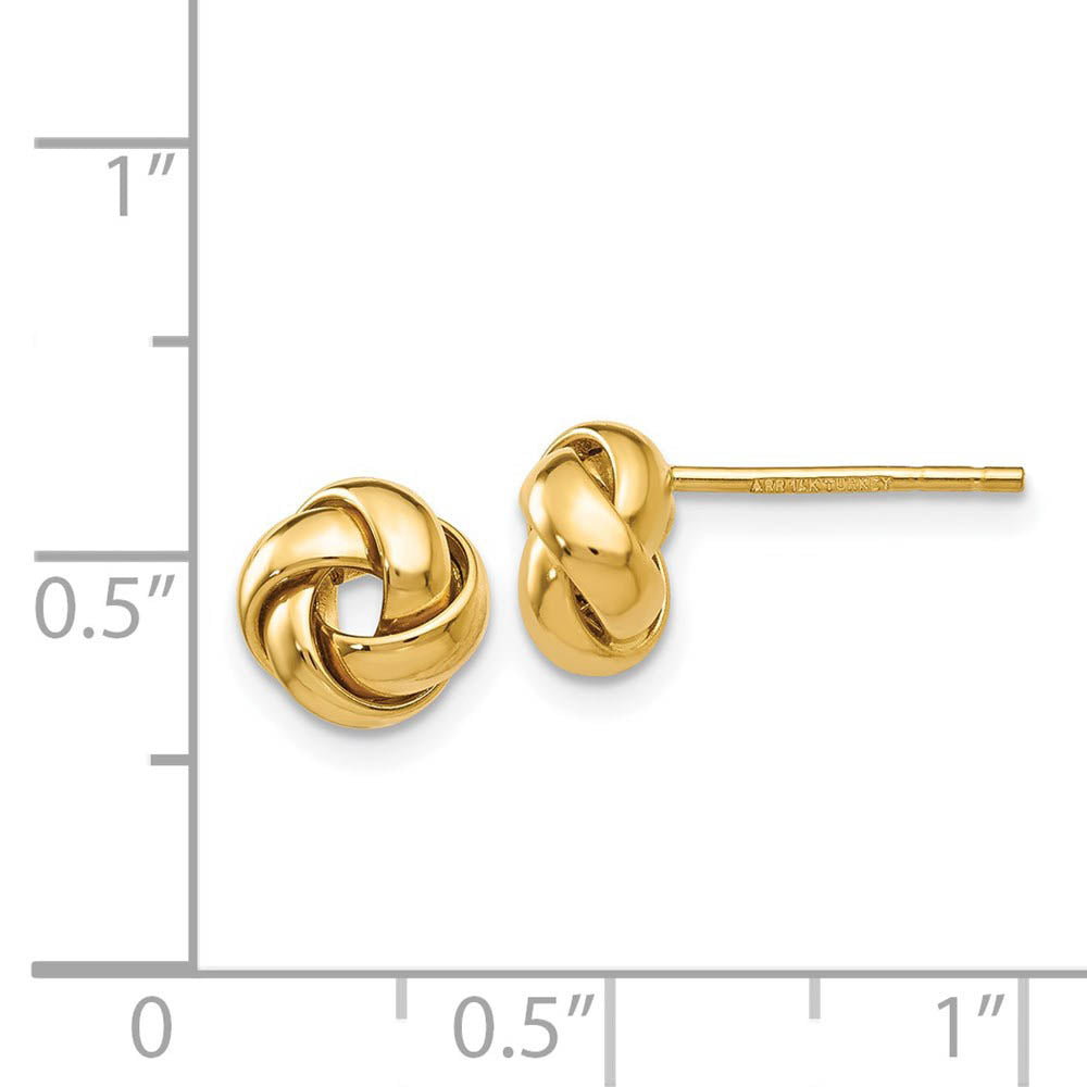 Alternate view of the 8mm Polished Love Knot Earrings in 14k Yellow Gold by The Black Bow Jewelry Co.