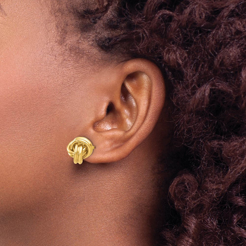 Alternate view of the 7mm Grooved Love Knot Post Earrings in 14k Yellow Gold by The Black Bow Jewelry Co.