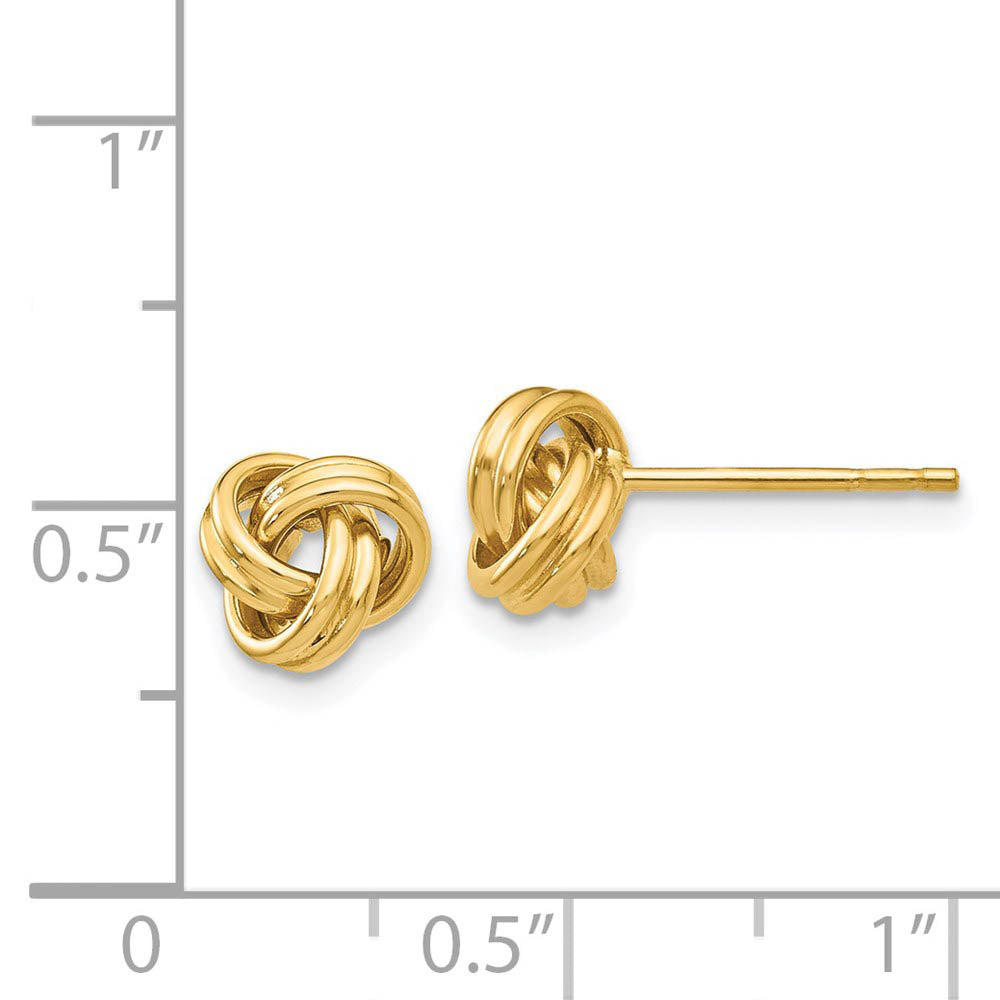 Alternate view of the 7mm Grooved Love Knot Post Earrings in 14k Yellow Gold by The Black Bow Jewelry Co.