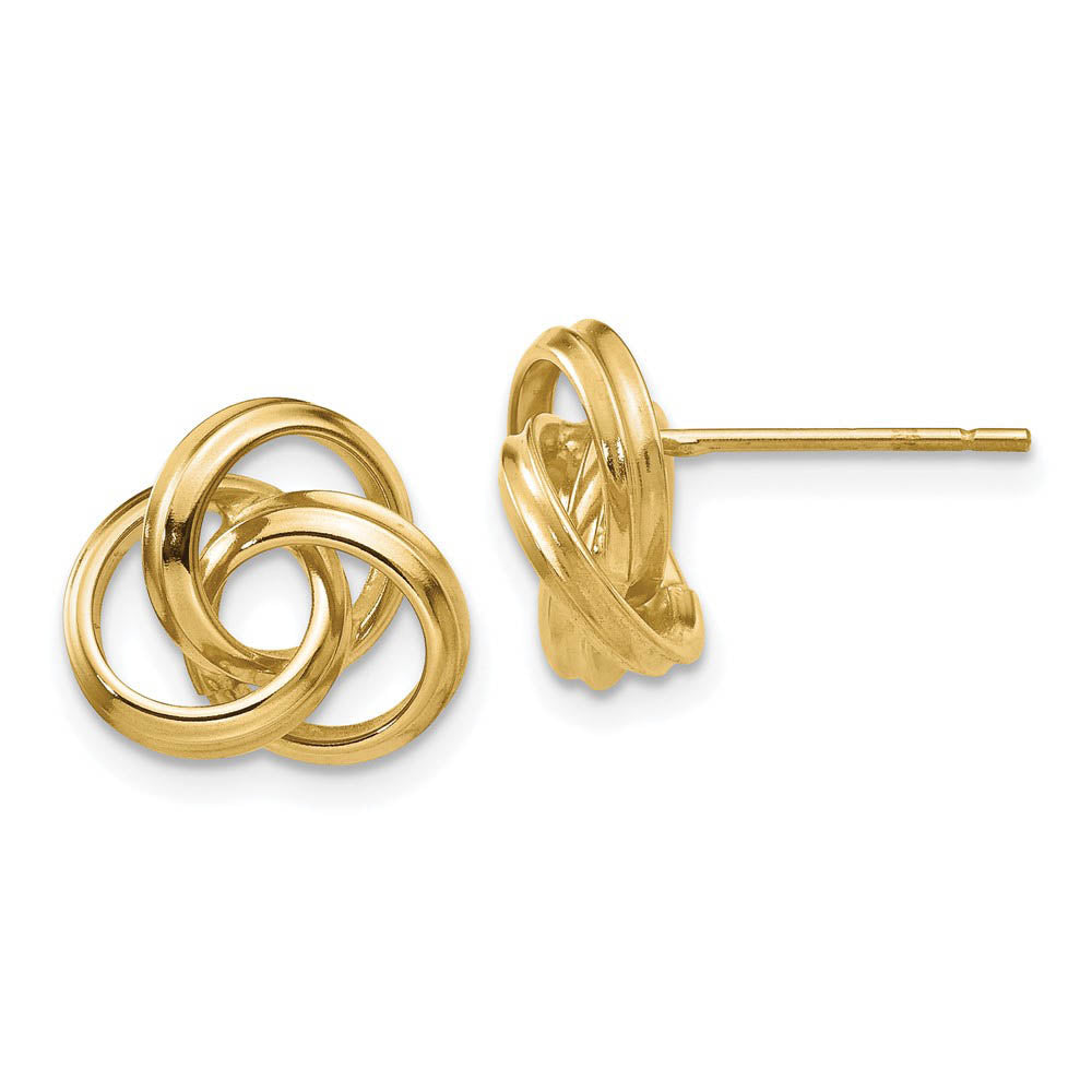 10mm Hollow Love Knot Post Earrings in 14k Yellow Gold, Item E10508 by The Black Bow Jewelry Co.