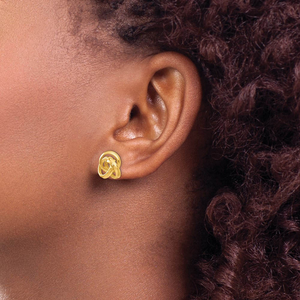 Alternate view of the 10mm Hollow Love Knot Post Earrings in 14k Yellow Gold by The Black Bow Jewelry Co.
