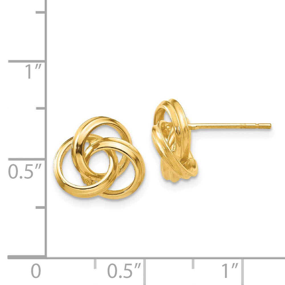 Alternate view of the 10mm Hollow Love Knot Post Earrings in 14k Yellow Gold by The Black Bow Jewelry Co.