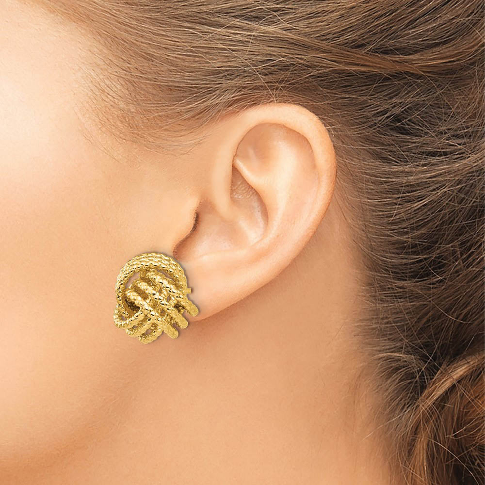 Alternate view of the 12mm Twisted Rope Love Knot Post Earrings in 14k Yellow Gold by The Black Bow Jewelry Co.