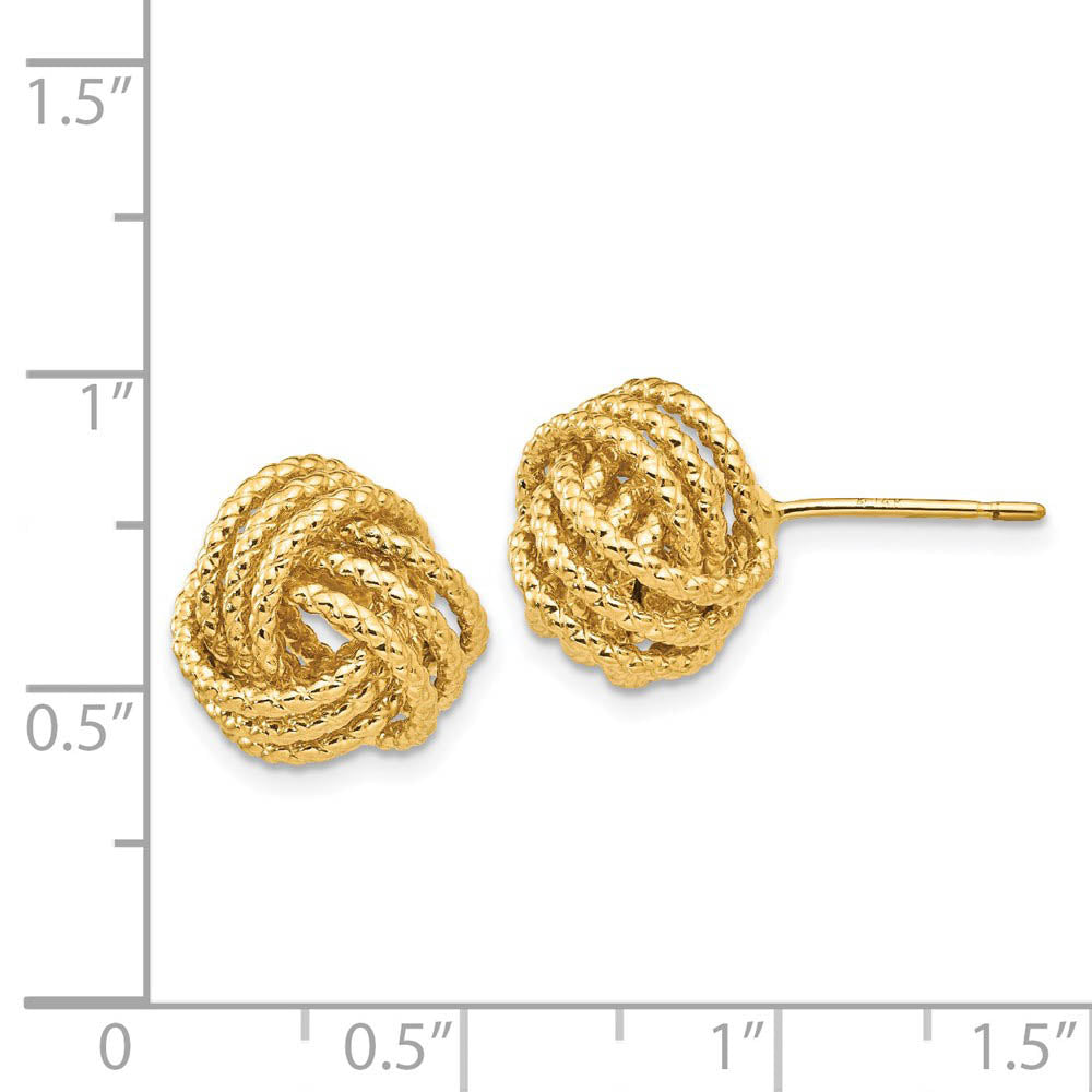 Alternate view of the 12mm Twisted Rope Love Knot Post Earrings in 14k Yellow Gold by The Black Bow Jewelry Co.