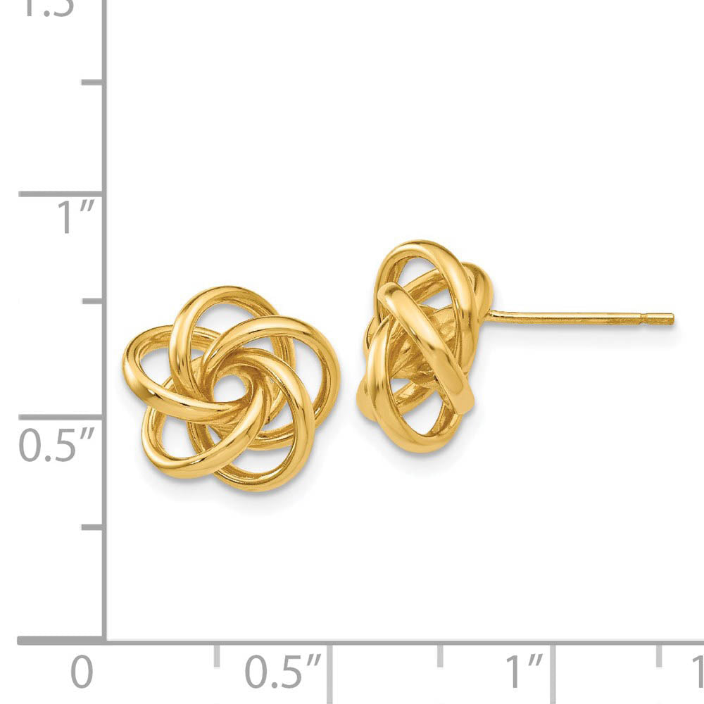 Alternate view of the 12mm Polished Love Knot Post Earrings in 14k Yellow Gold by The Black Bow Jewelry Co.