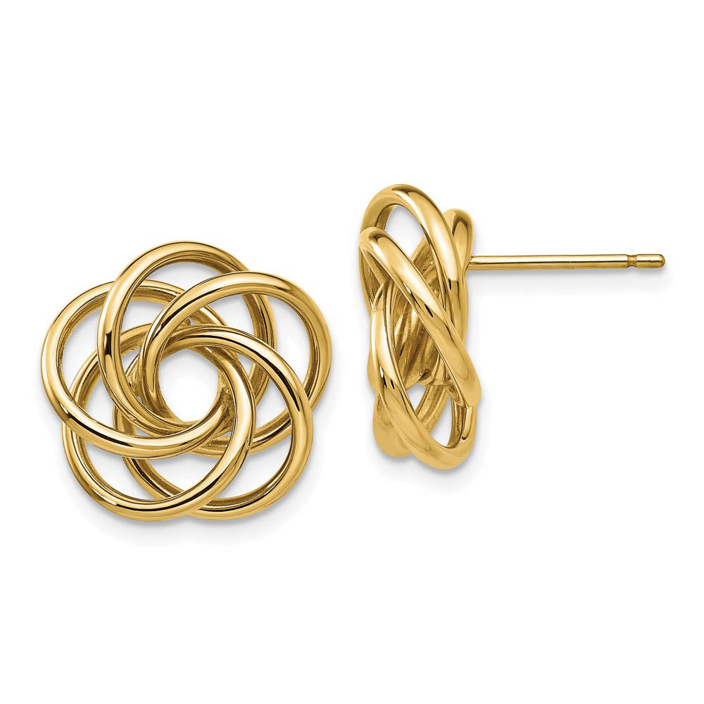 15mm Polished Love Knot Earrings in 14k Yellow Gold, Item E10519 by The Black Bow Jewelry Co.