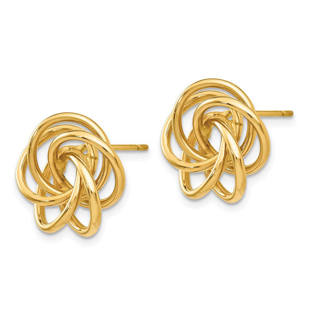 Alternate view of the 15mm Polished Love Knot Earrings in 14k Yellow Gold by The Black Bow Jewelry Co.