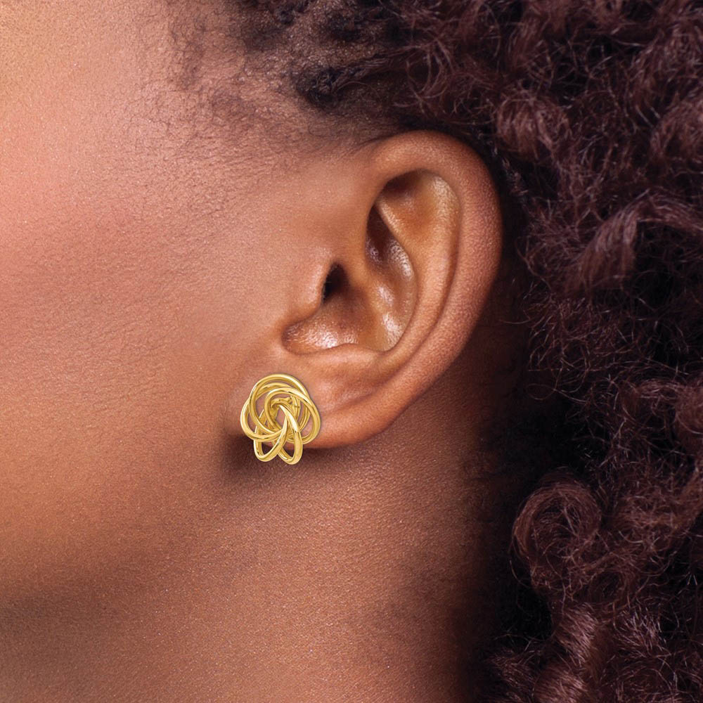 Alternate view of the 15mm Polished Love Knot Earrings in 14k Yellow Gold by The Black Bow Jewelry Co.