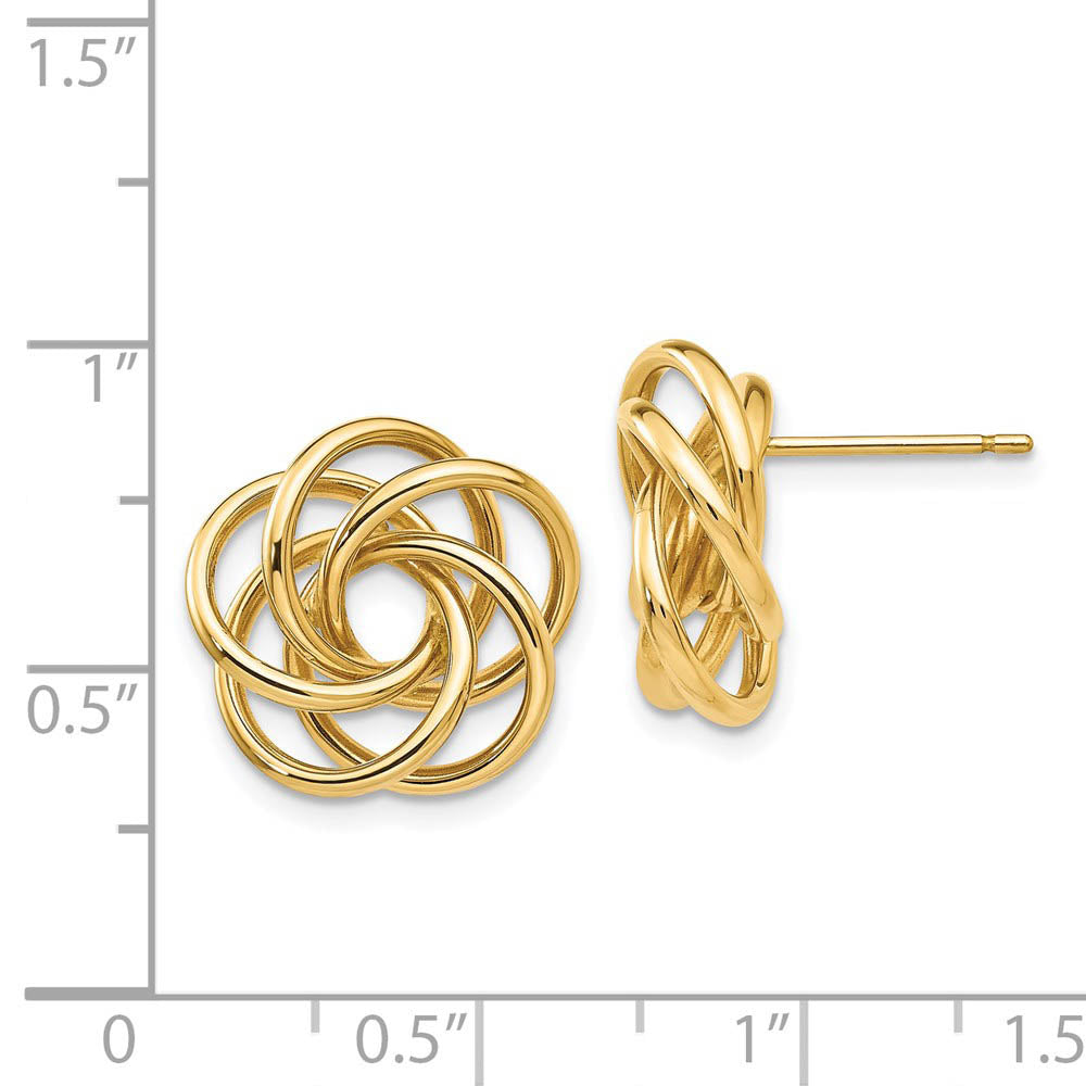 Alternate view of the 15mm Polished Love Knot Earrings in 14k Yellow Gold by The Black Bow Jewelry Co.