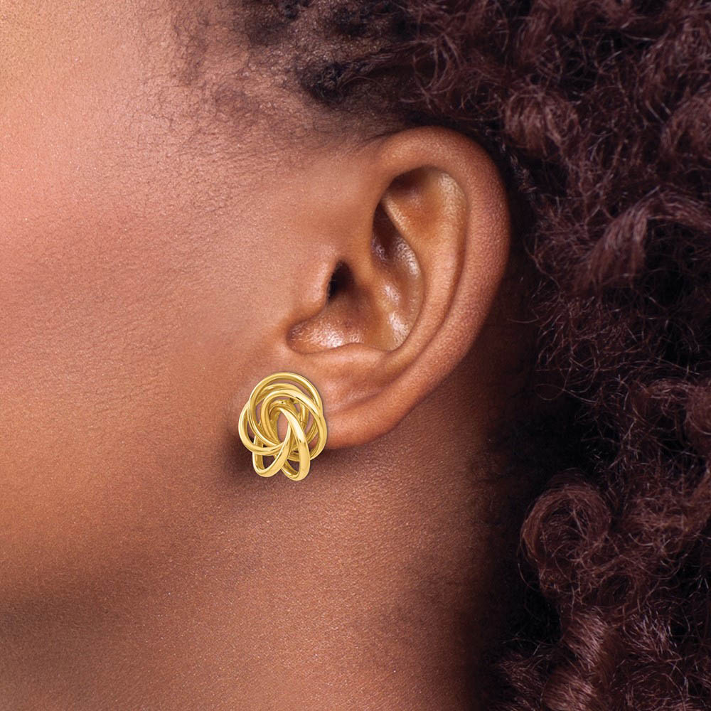 Alternate view of the 19mm Polished Love Knot Earrings in 14k Yellow Gold by The Black Bow Jewelry Co.