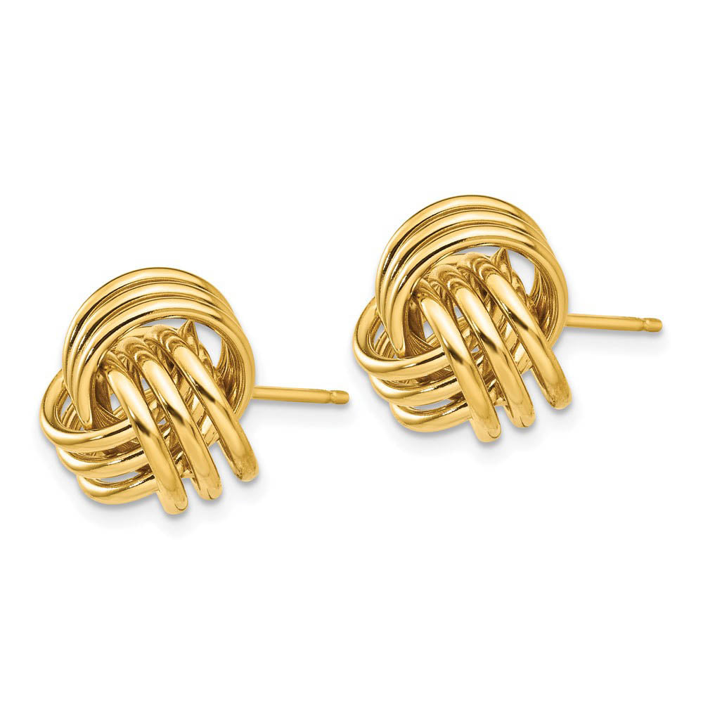 Alternate view of the 12mm Polished 3D Love Knot Earrings in 14k Yellow Gold by The Black Bow Jewelry Co.