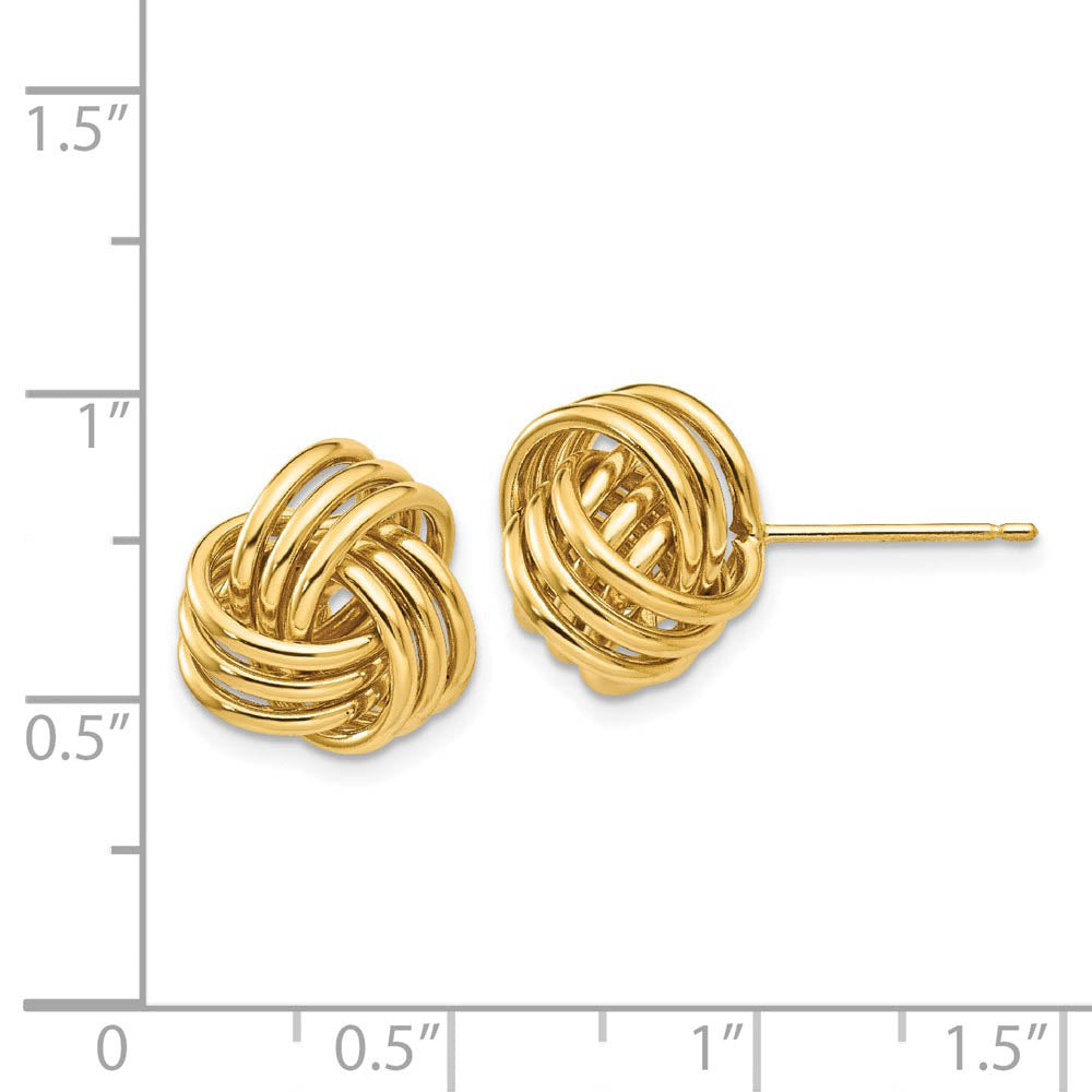 Alternate view of the 12mm Polished 3D Love Knot Earrings in 14k Yellow Gold by The Black Bow Jewelry Co.