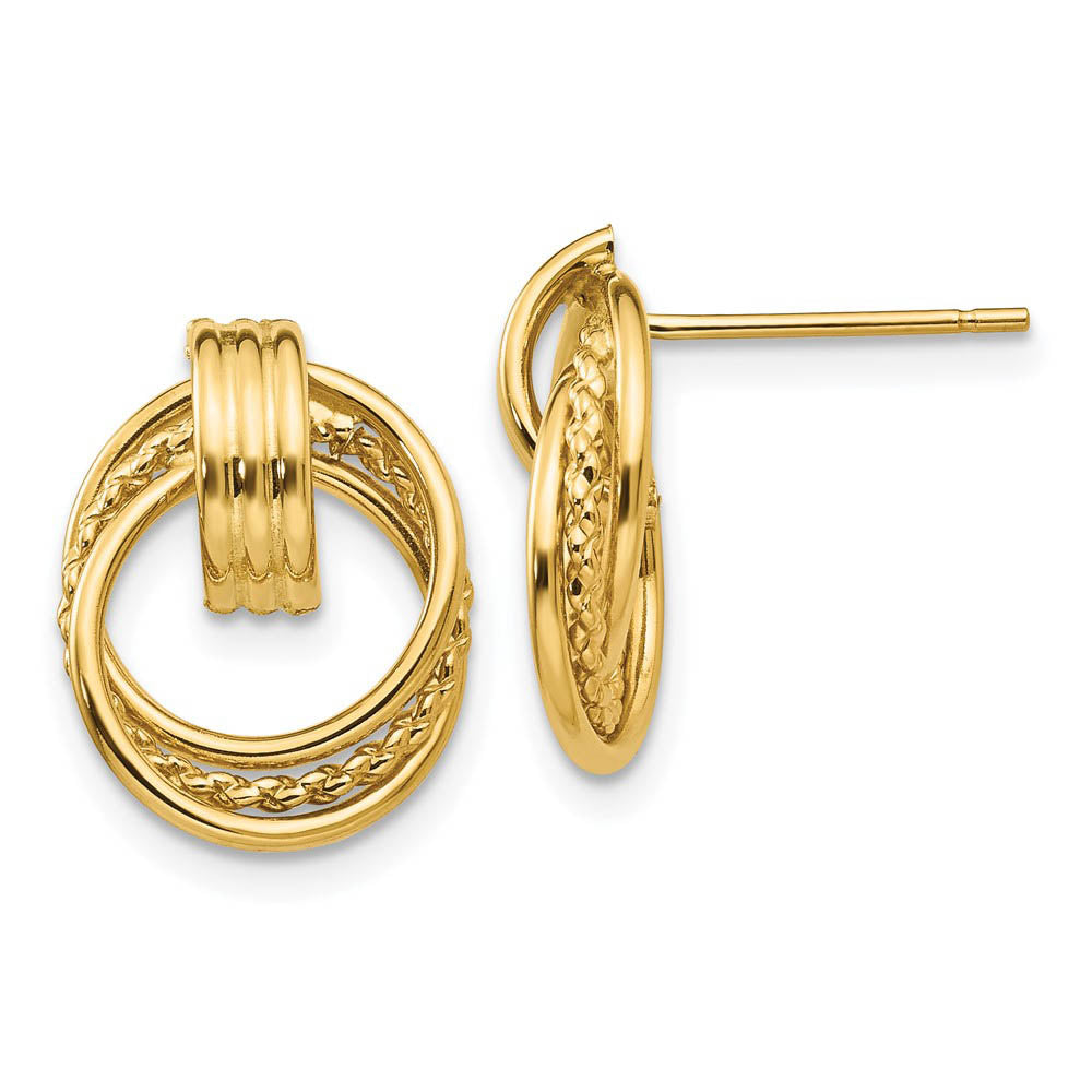 Polished and Twisted Circle Post Earrings in 14k Yellow Gold, Item E10534 by The Black Bow Jewelry Co.