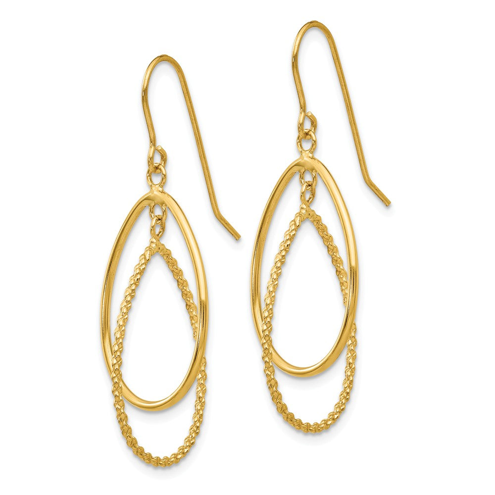 Alternate view of the Polished and Textured Double Oval Dangle Earrings in 14k Yellow Gold by The Black Bow Jewelry Co.