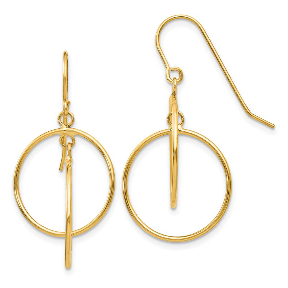 Double Circle Dangle Earrings in 14k Yellow Gold, Item E10538 by The Black Bow Jewelry Co.