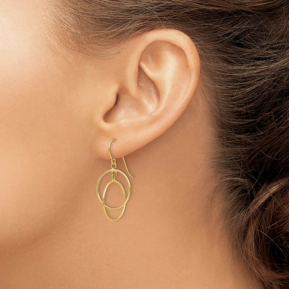 Alternate view of the Double Circle Dangle Earrings in 14k Yellow Gold by The Black Bow Jewelry Co.
