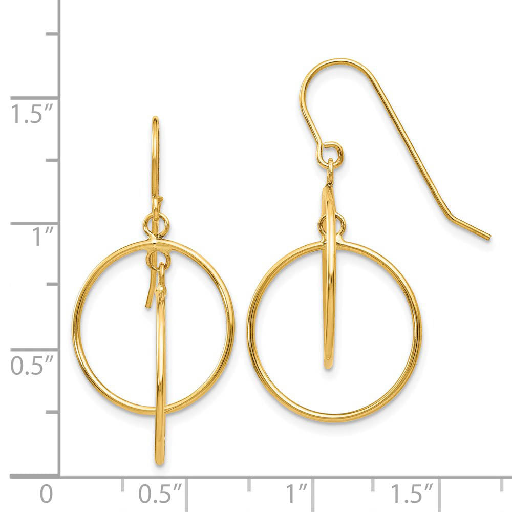 Alternate view of the Double Circle Dangle Earrings in 14k Yellow Gold by The Black Bow Jewelry Co.