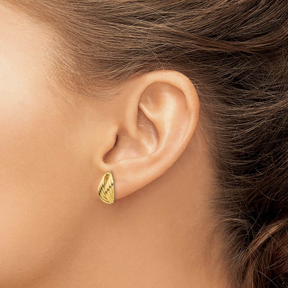 Alternate view of the Polished Ridged Post Earrings in 14k Yellow Gold by The Black Bow Jewelry Co.