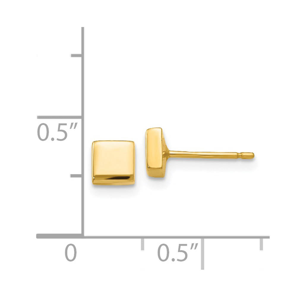 Alternate view of the 4mm Polished Square Post Earrings in 14k Yellow Gold by The Black Bow Jewelry Co.