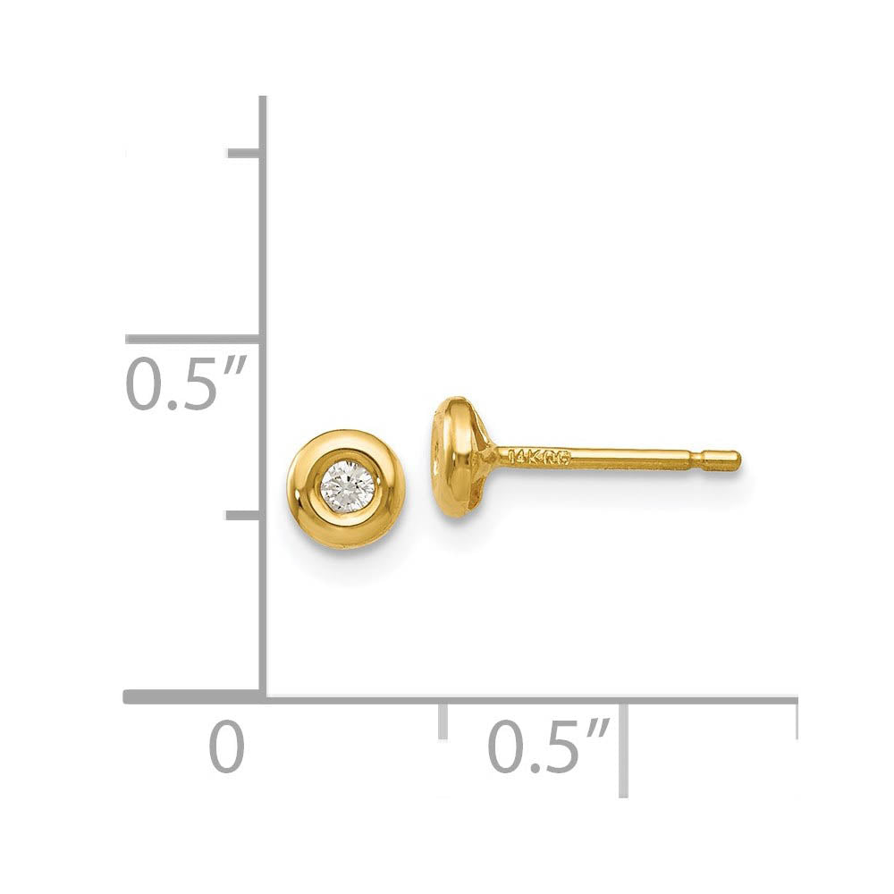 Alternate view of the 4mm Cubic Zirconia Post Earrings in 14k Yellow Gold by The Black Bow Jewelry Co.