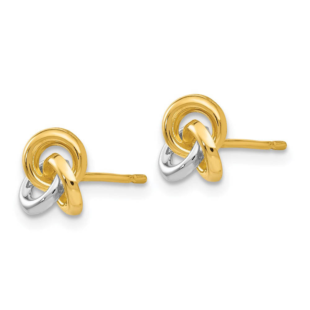 Alternate view of the 7mm Two Tone Love Knot Post Earrings in 14k Gold and Rhodium by The Black Bow Jewelry Co.
