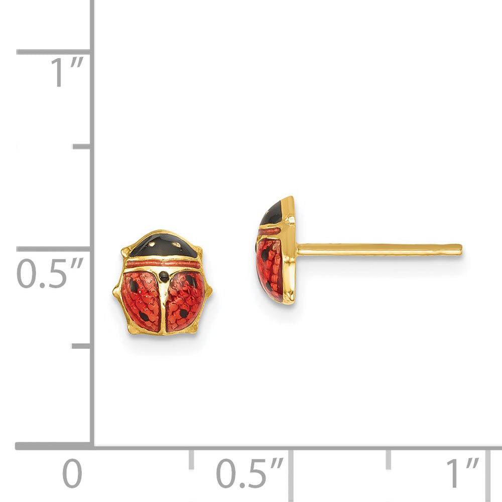 Alternate view of the 7mm Red Ladybug Post Earrings in 14k Yellow Gold and Enamel by The Black Bow Jewelry Co.