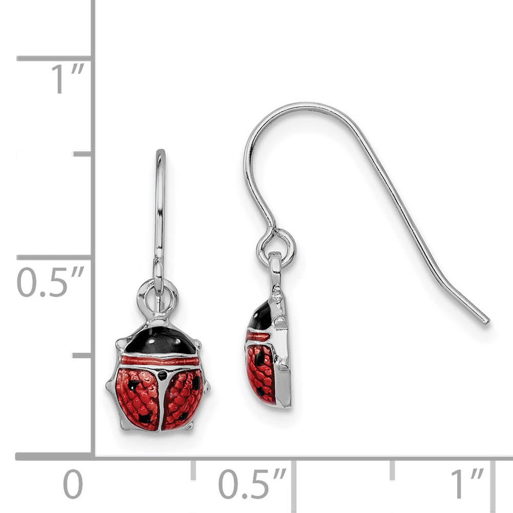 Alternate view of the 7mm Enameled Ladybug Dangle Earrings in Sterling Silver by The Black Bow Jewelry Co.