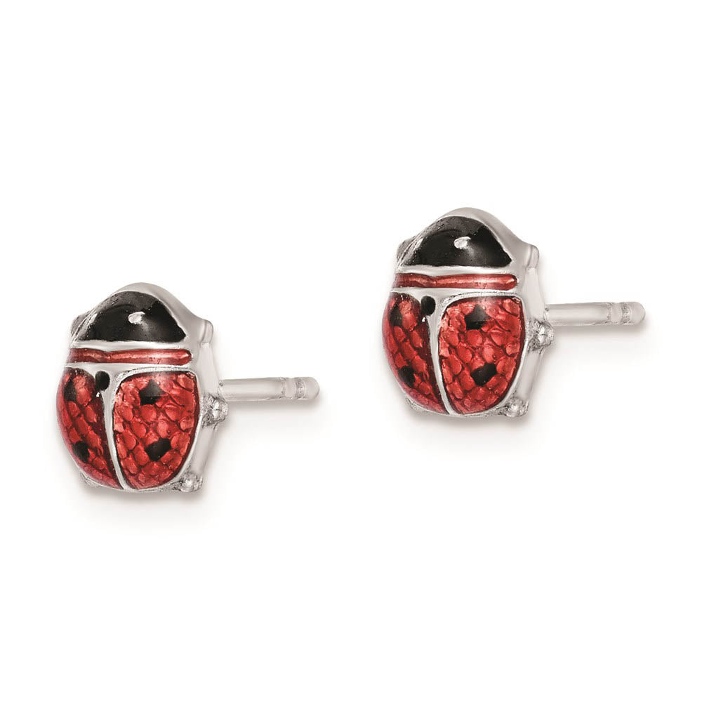 Alternate view of the 7mm Red Ladybug Post Earrings in Sterling Silver and Enamel by The Black Bow Jewelry Co.