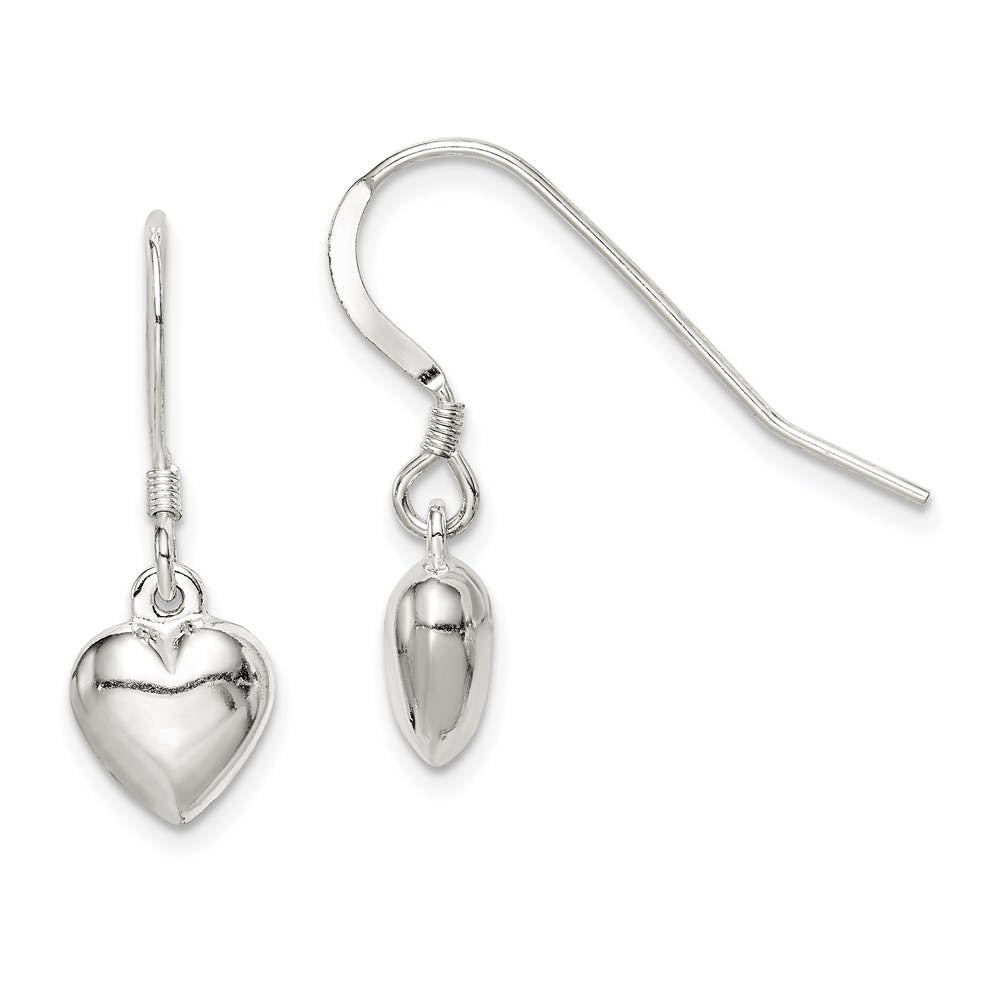 8mm Puffed Heart Dangle Earrings in Sterling Silver, Item E10591 by The Black Bow Jewelry Co.