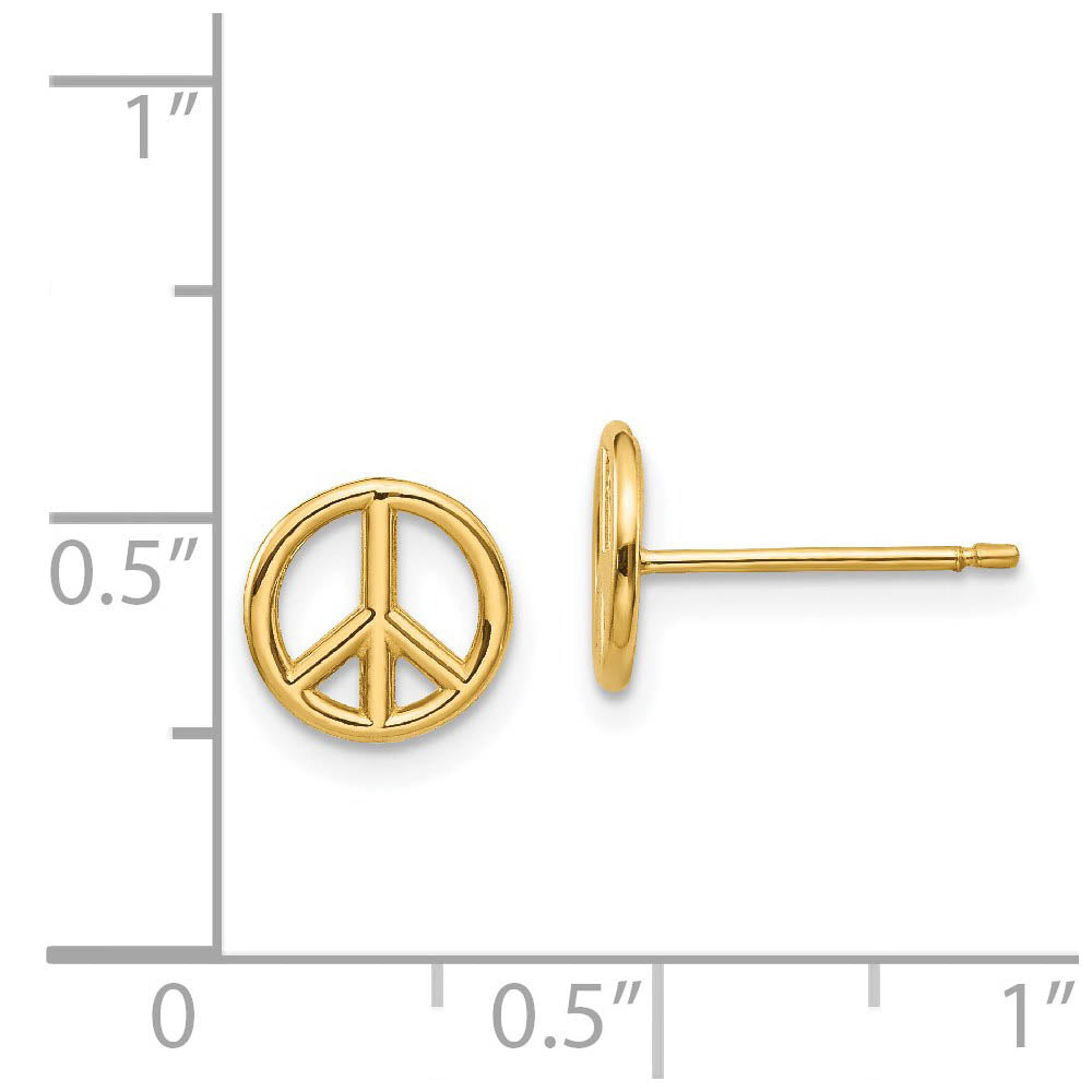 Alternate view of the 8mm 3D Peace Sign Post Earrings in 14k Yellow Gold by The Black Bow Jewelry Co.