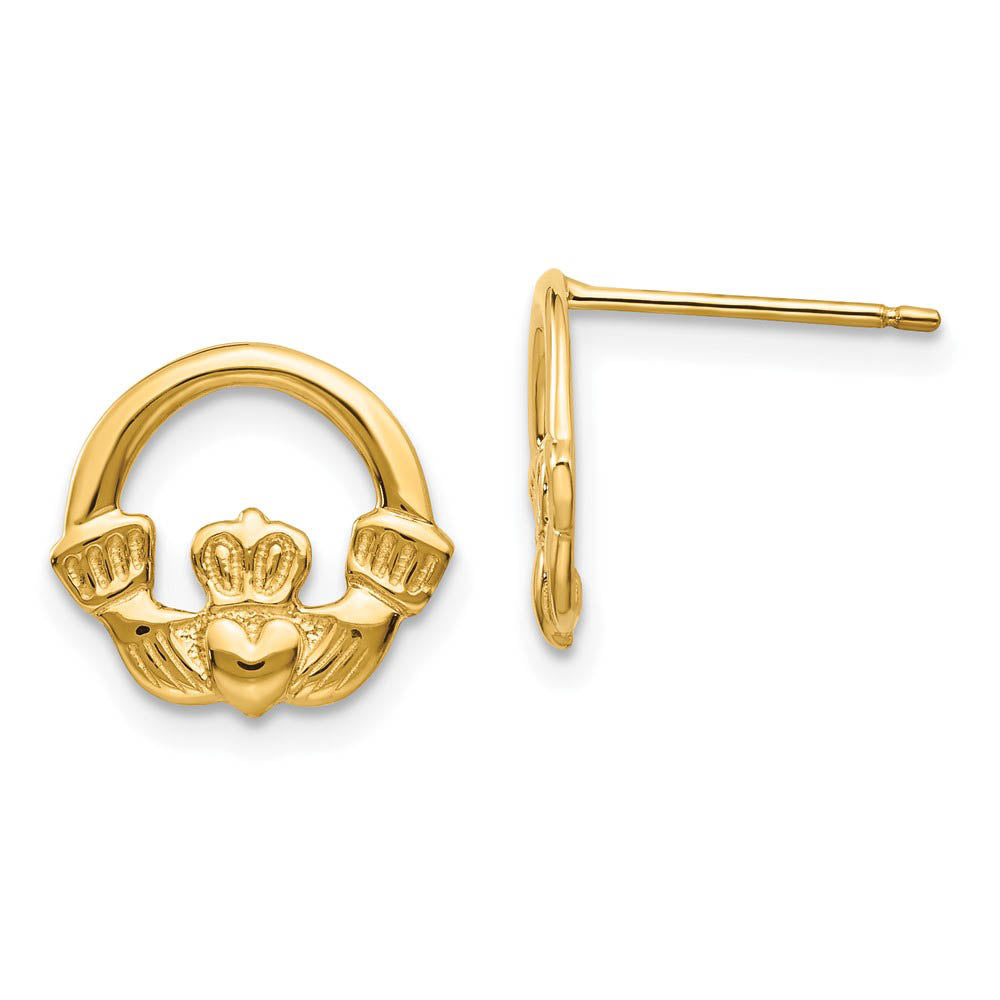 12mm Claddagh Post Earrings in 14k Yellow Gold, Item E10668 by The Black Bow Jewelry Co.