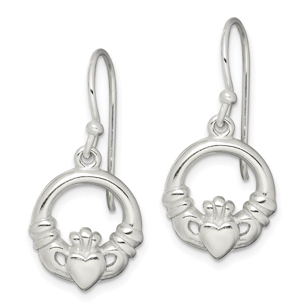 Alternate view of the 12mm Claddagh Dangle Earrings in Sterling Silver by The Black Bow Jewelry Co.