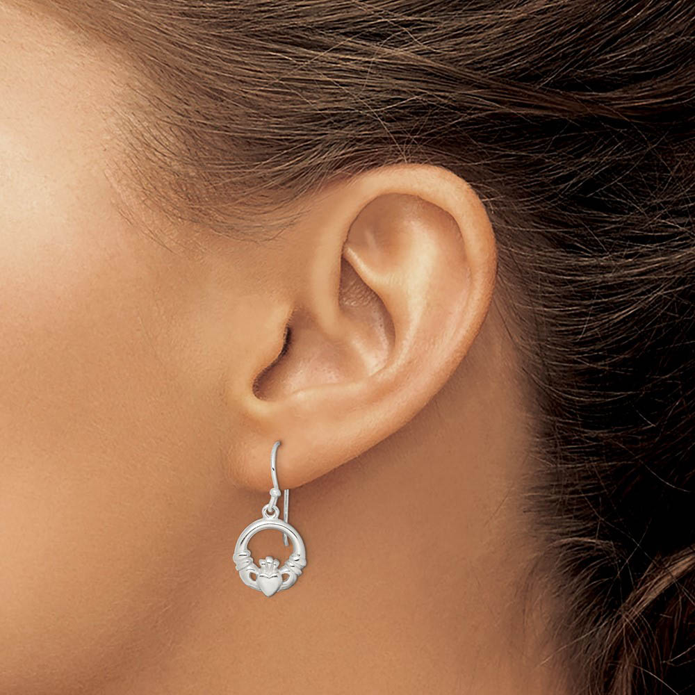 Alternate view of the 12mm Claddagh Dangle Earrings in Sterling Silver by The Black Bow Jewelry Co.