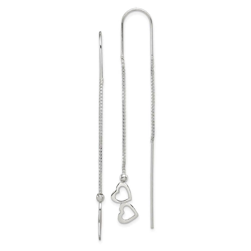 Small Double Heart Threader Earrings in Sterling Silver, Item E10682 by The Black Bow Jewelry Co.