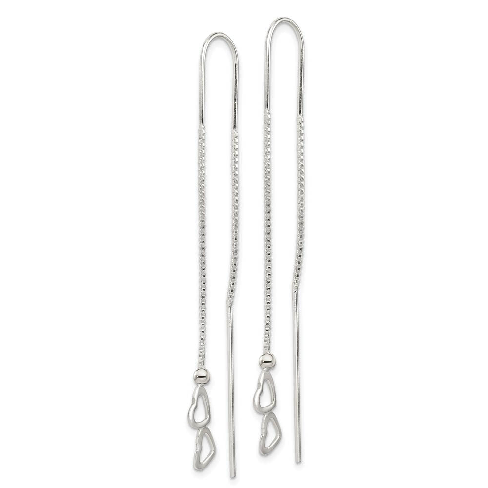 Alternate view of the Small Double Heart Threader Earrings in Sterling Silver by The Black Bow Jewelry Co.