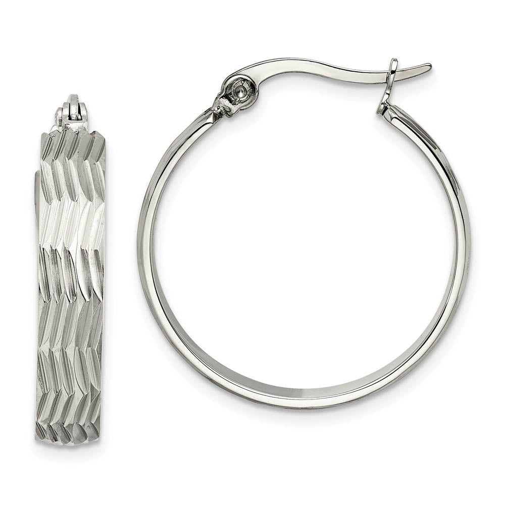 5mm Textured Round Hoop Earrings in Stainless Steel, 25mm (1 Inch), Item E10699 by The Black Bow Jewelry Co.