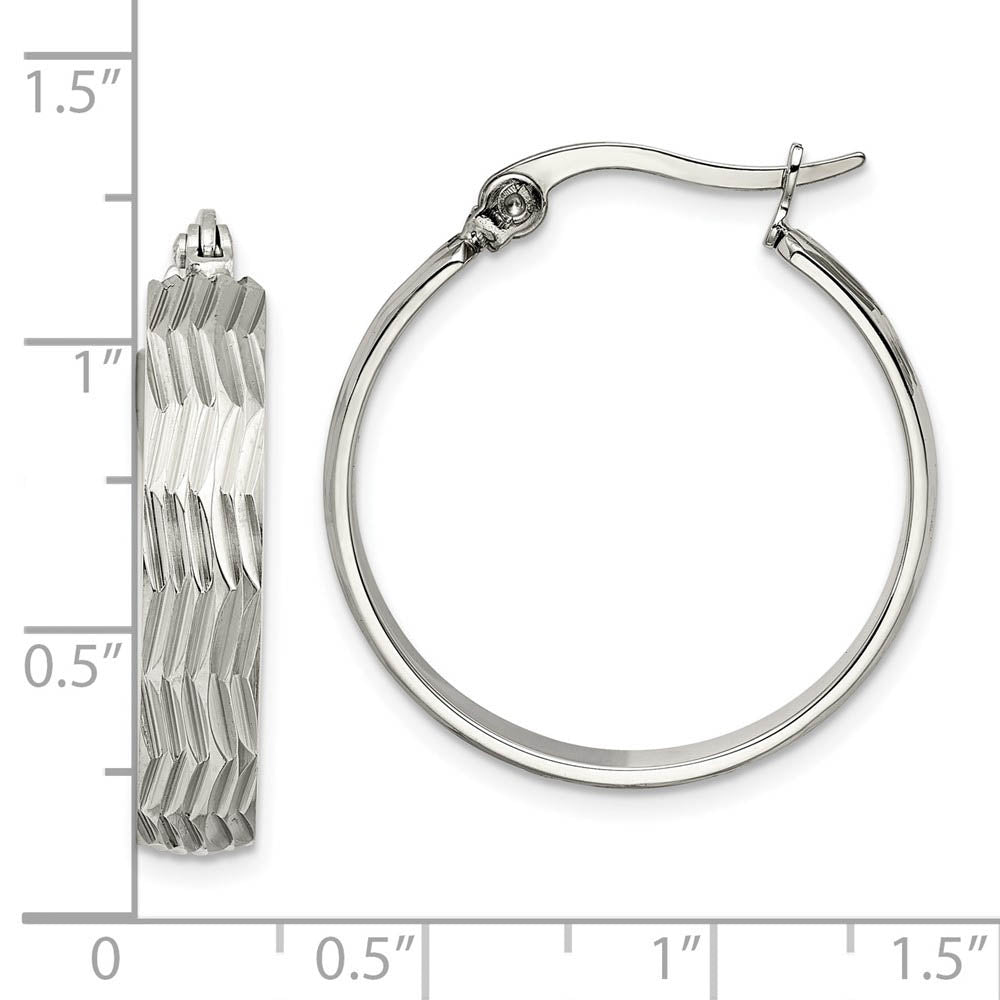 Alternate view of the 5mm Textured Round Hoop Earrings in Stainless Steel, 25mm (1 Inch) by The Black Bow Jewelry Co.