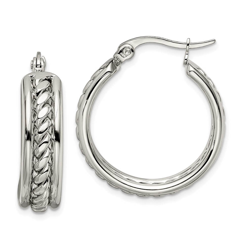 20mm Twisted Middle Round Hoop Earrings in Stainless Steel, Item E10705 by The Black Bow Jewelry Co.