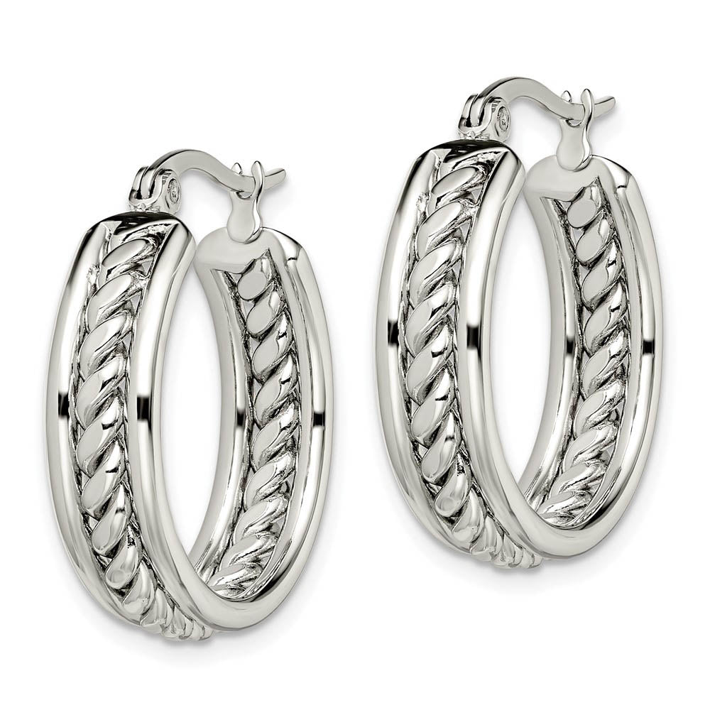 Alternate view of the 20mm Twisted Middle Round Hoop Earrings in Stainless Steel by The Black Bow Jewelry Co.