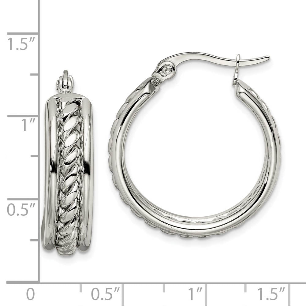 Alternate view of the 20mm Twisted Middle Round Hoop Earrings in Stainless Steel by The Black Bow Jewelry Co.