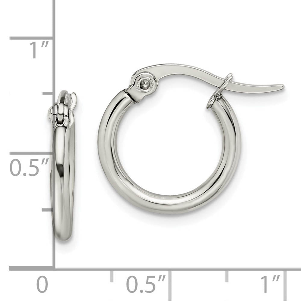 Alternate view of the 2mm Stainless Steel Classic Round Hoop Earrings - 15.5mm (5/8 Inch) by The Black Bow Jewelry Co.