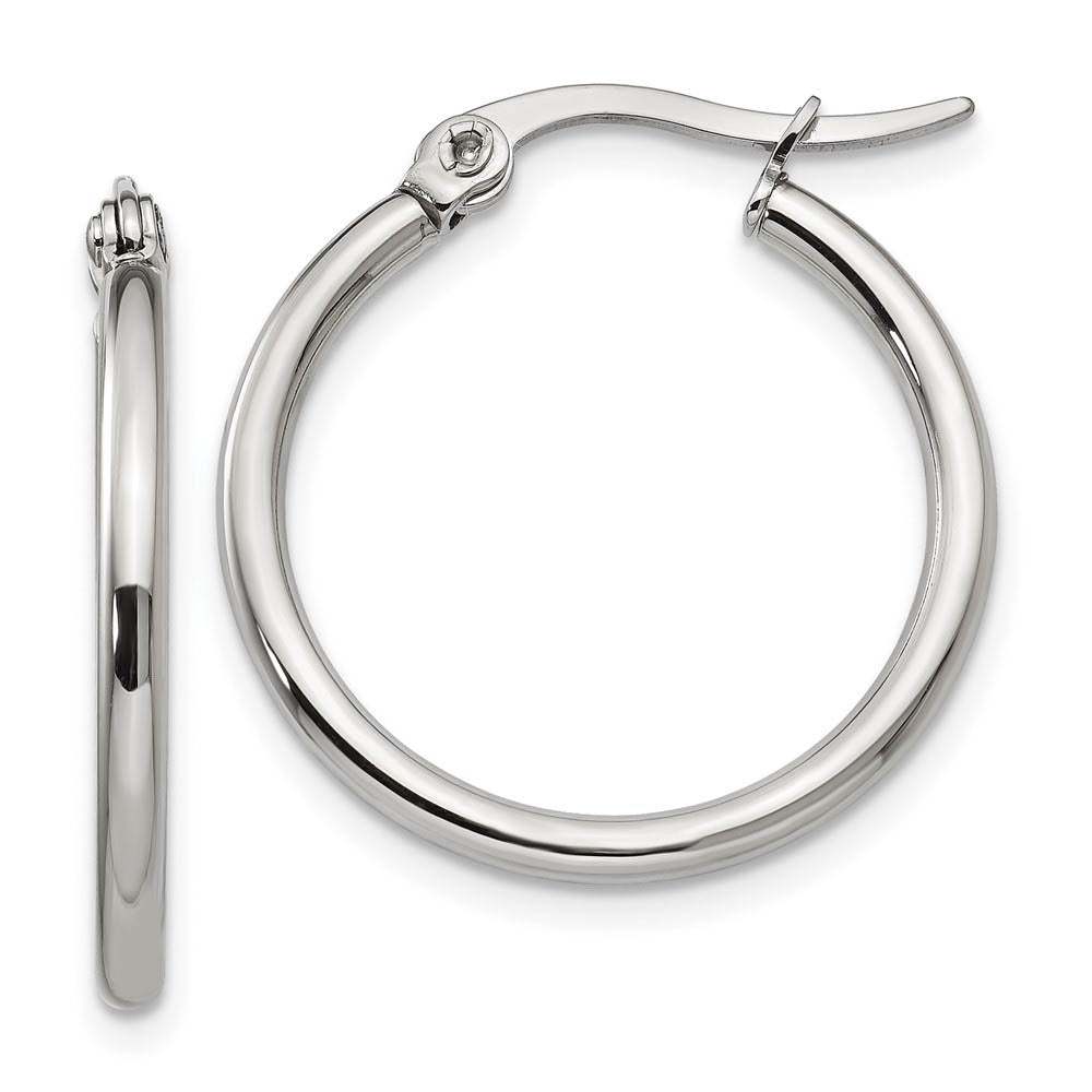 2mm Stainless Steel Classic Round Hoop Earrings - 22mm (7/8 Inch), Item E10712 by The Black Bow Jewelry Co.