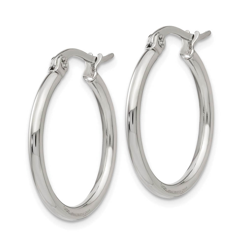 Alternate view of the 2mm Stainless Steel Classic Round Hoop Earrings - 22mm (7/8 Inch) by The Black Bow Jewelry Co.