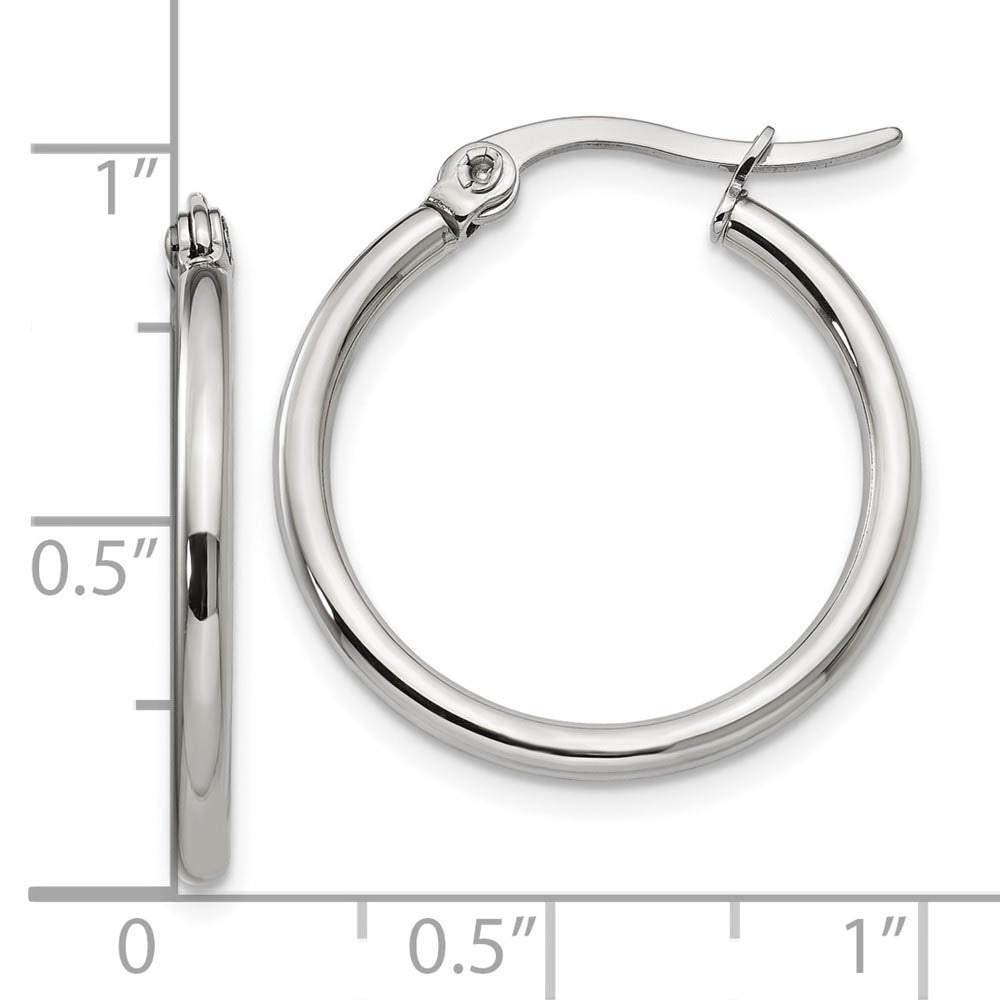Alternate view of the 2mm Stainless Steel Classic Round Hoop Earrings - 22mm (7/8 Inch) by The Black Bow Jewelry Co.